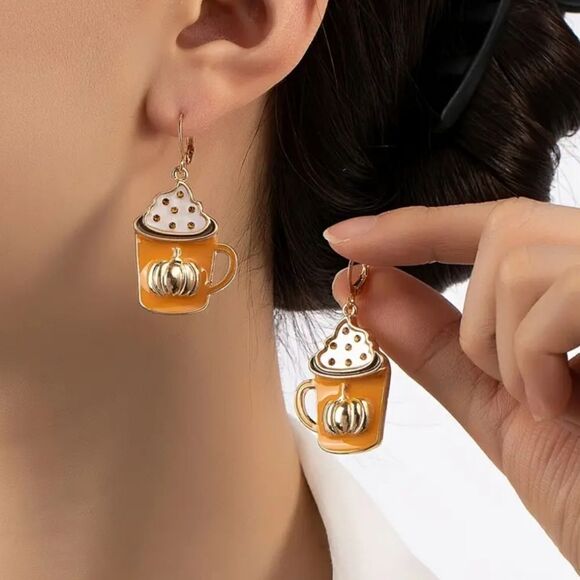 PUMKPIN SPICE COFFEE cappuccino latte cup cute fall earrings - Picture 3 of 6